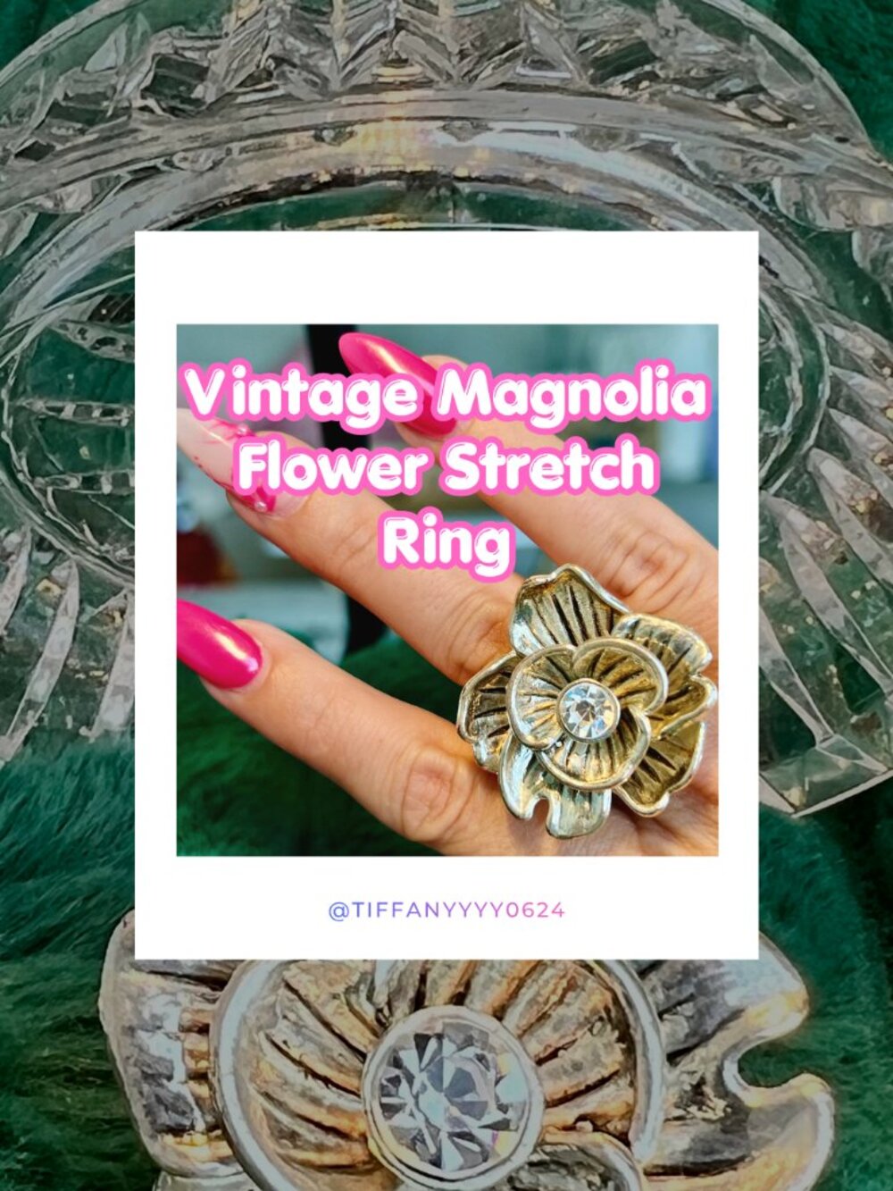 Premier Designs Vintage Silver Magnolia Flower Stretch Ring